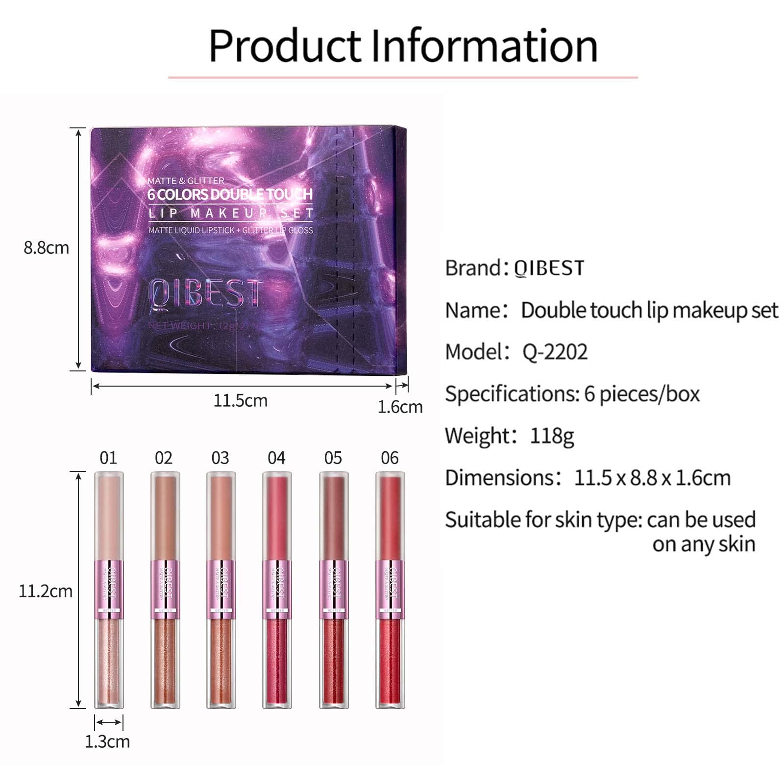Блиск для губ Aseawave Matte Lipstick 6 шт + блиск для губ Glitter Lip Gloss 6 шт 2-in-1 24 годин стійкий Червоний з металевим блиском, фото №5