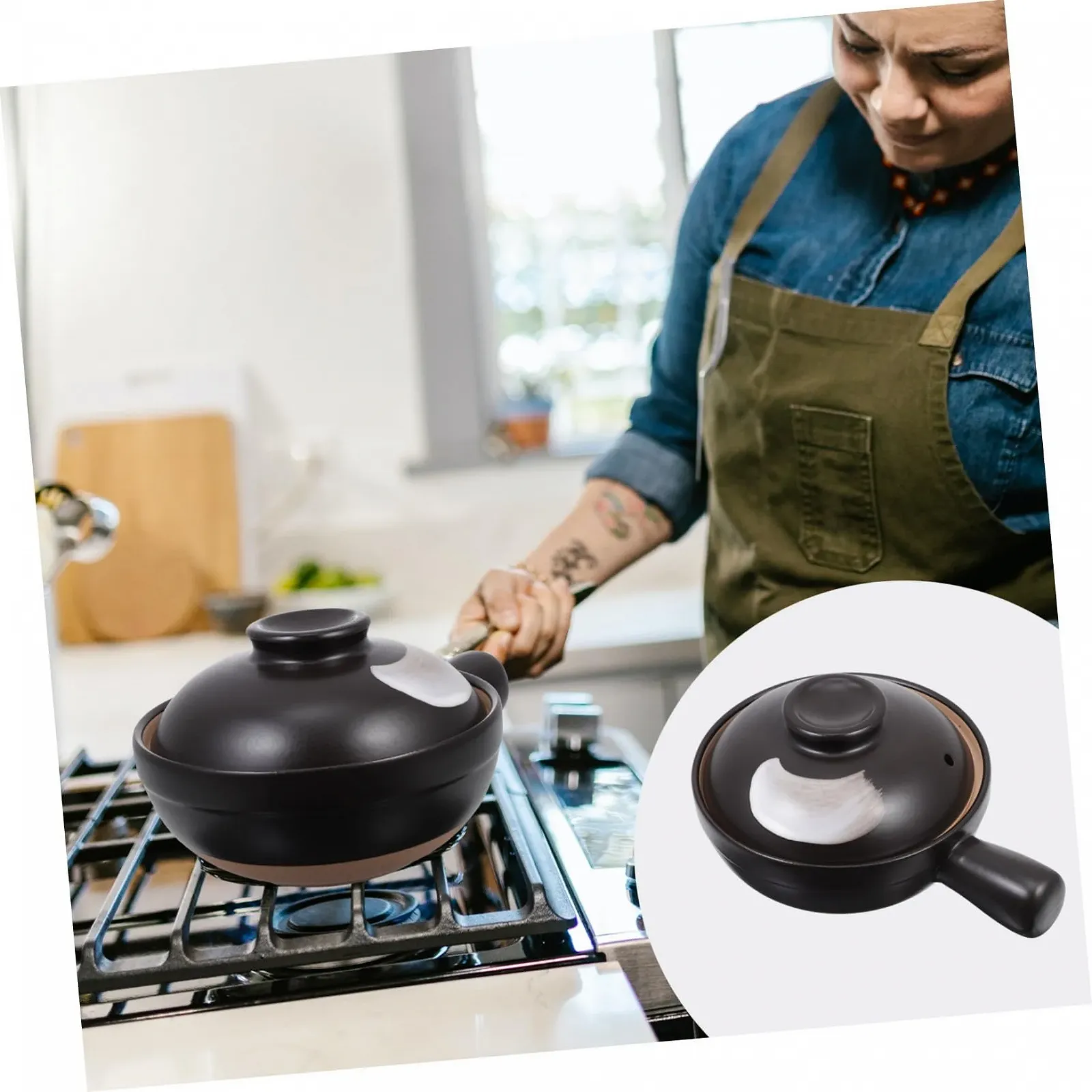 Ківш керамічний з кришкою термостійкий, фото №9