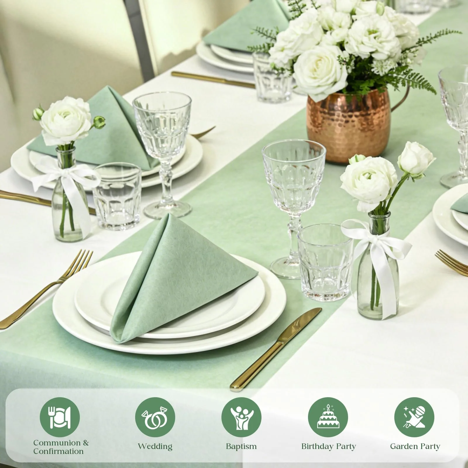 Ранер для столу Non-Woven Eucalyptus Green 30 cm x 25 m Sage Green, фото №6