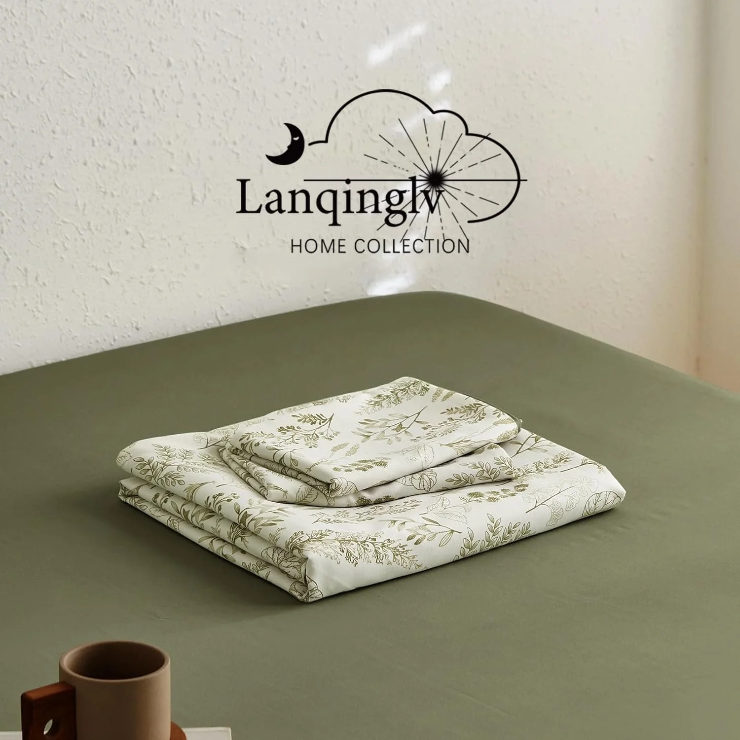 Комплект постельного белья Lanqinglv, 220 x 240 см, Зеленые листья, Цветочный узор, Растения, Двусторонний, Разноцветный, фото №7