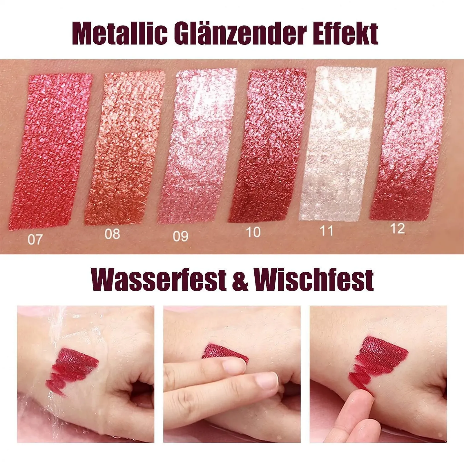 Металлический блеск для губ, матовая жидкая помада с металлическим блеском, блеск для губ стойкий и водостойкий, жидкая помада с высокой пигментацией, мерцающие губы, шелковистая текстура, увлажняющая формула, фото №3