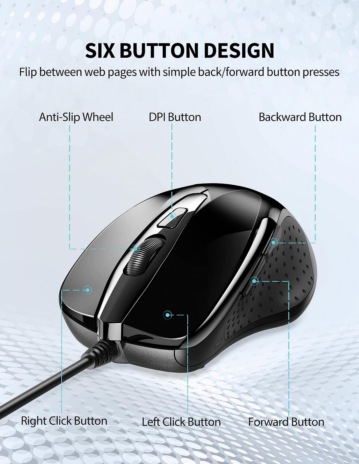 Мышь проводная TeckNet Pro S2 USB, 6 кнопок, до 2000 dpi, фото №3