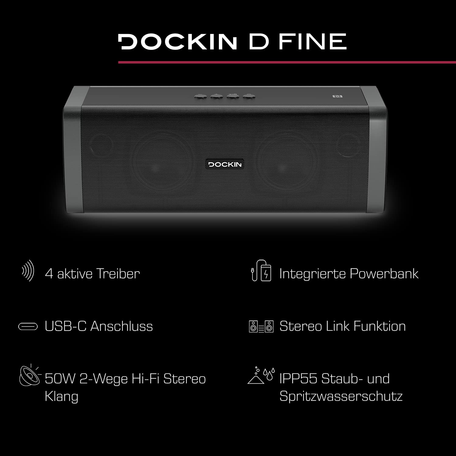 Колонка DOCKIN D FINE Hi-Fi Bluetooth 50 Вт чорна, фото №5