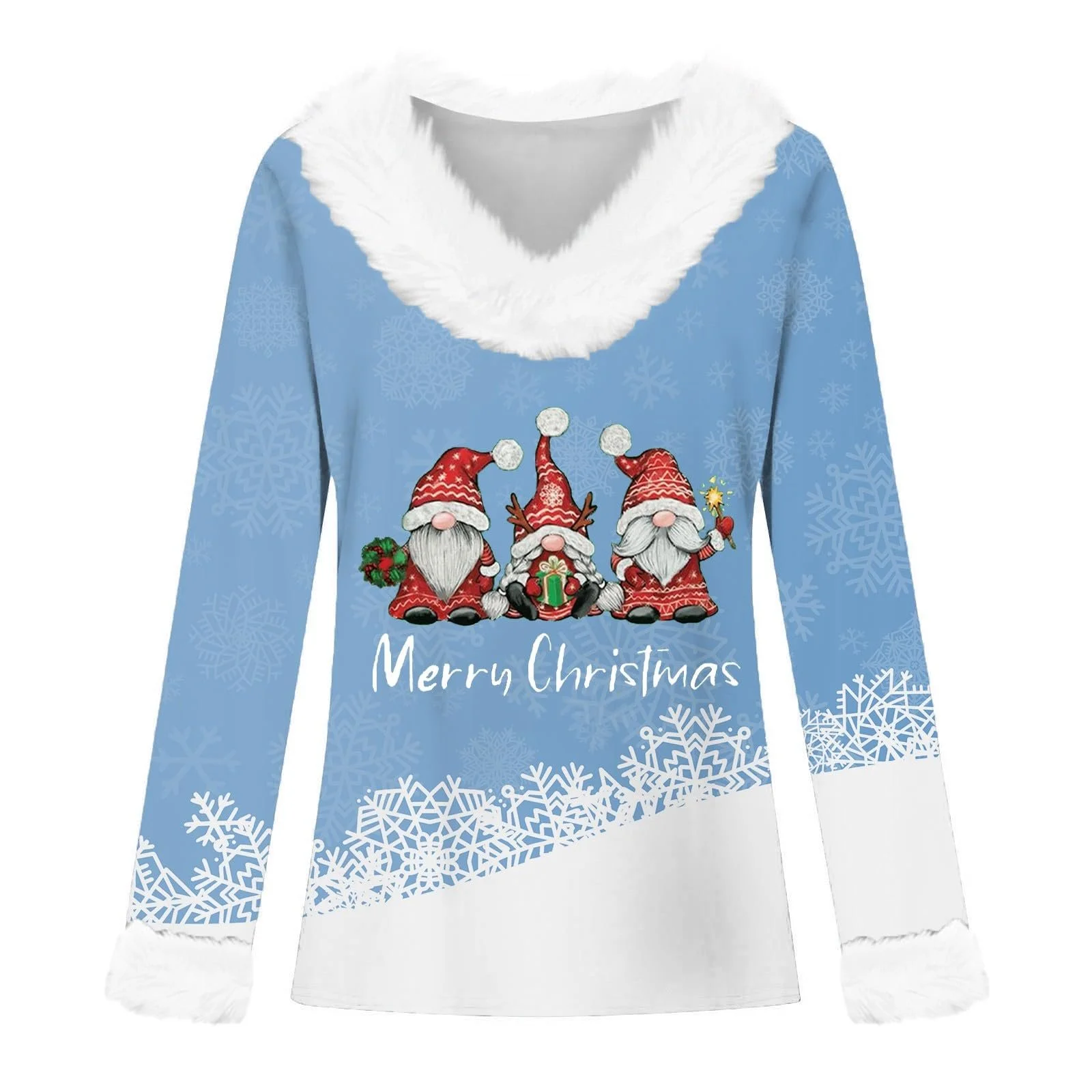 Рождественский свитер Женский Смешная кофта с V-образным вырезом Пушистая Рождественская блузка с принтом винного бокала Повседневная рубашка с длинным рукавом Уродливый рождественский свитер Рождественский свитшот Рождественский топ, фото №4