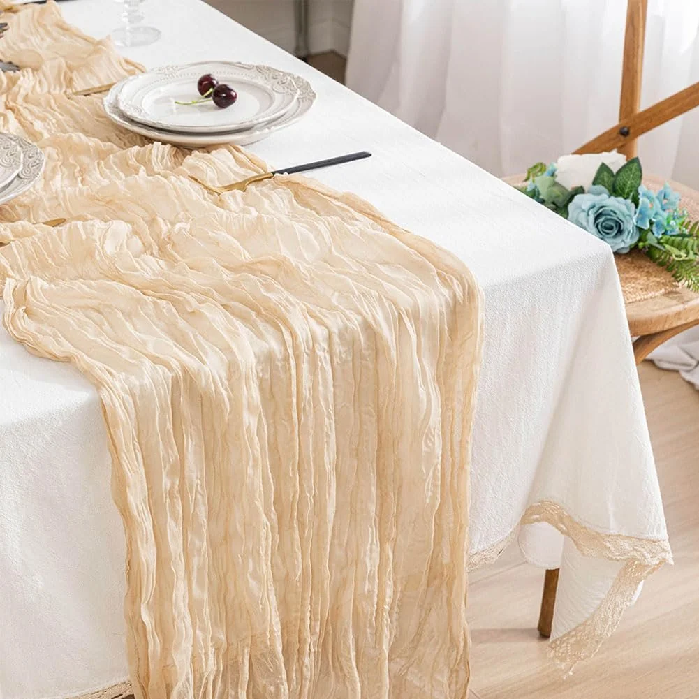Скатертина-доріжка Boho Gauze Muslin Cheese Cloth 90 x 300 см 6 шт Бежевий, фото №4