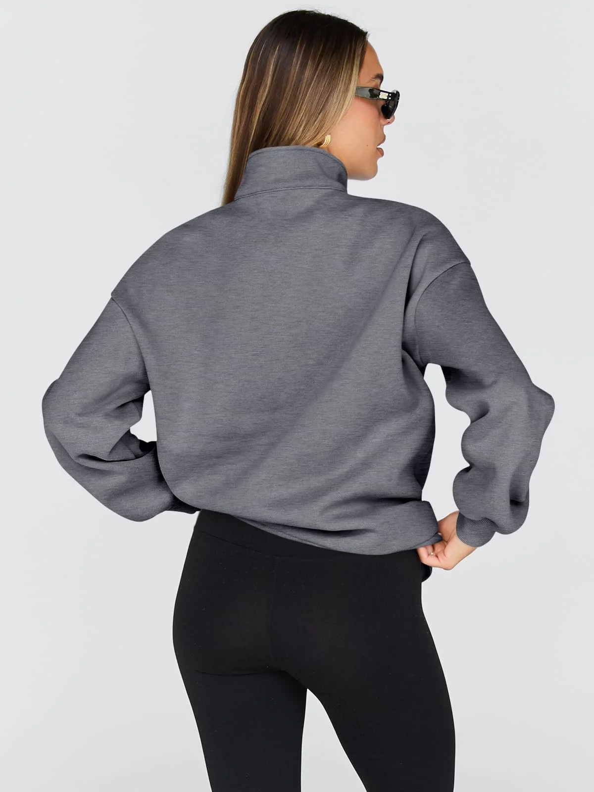 Свитшот Trendy Queen Женский Оверсайз Молния 1/2 Длинный Рукав Худи Пуловер Осень Y2K, фото №5