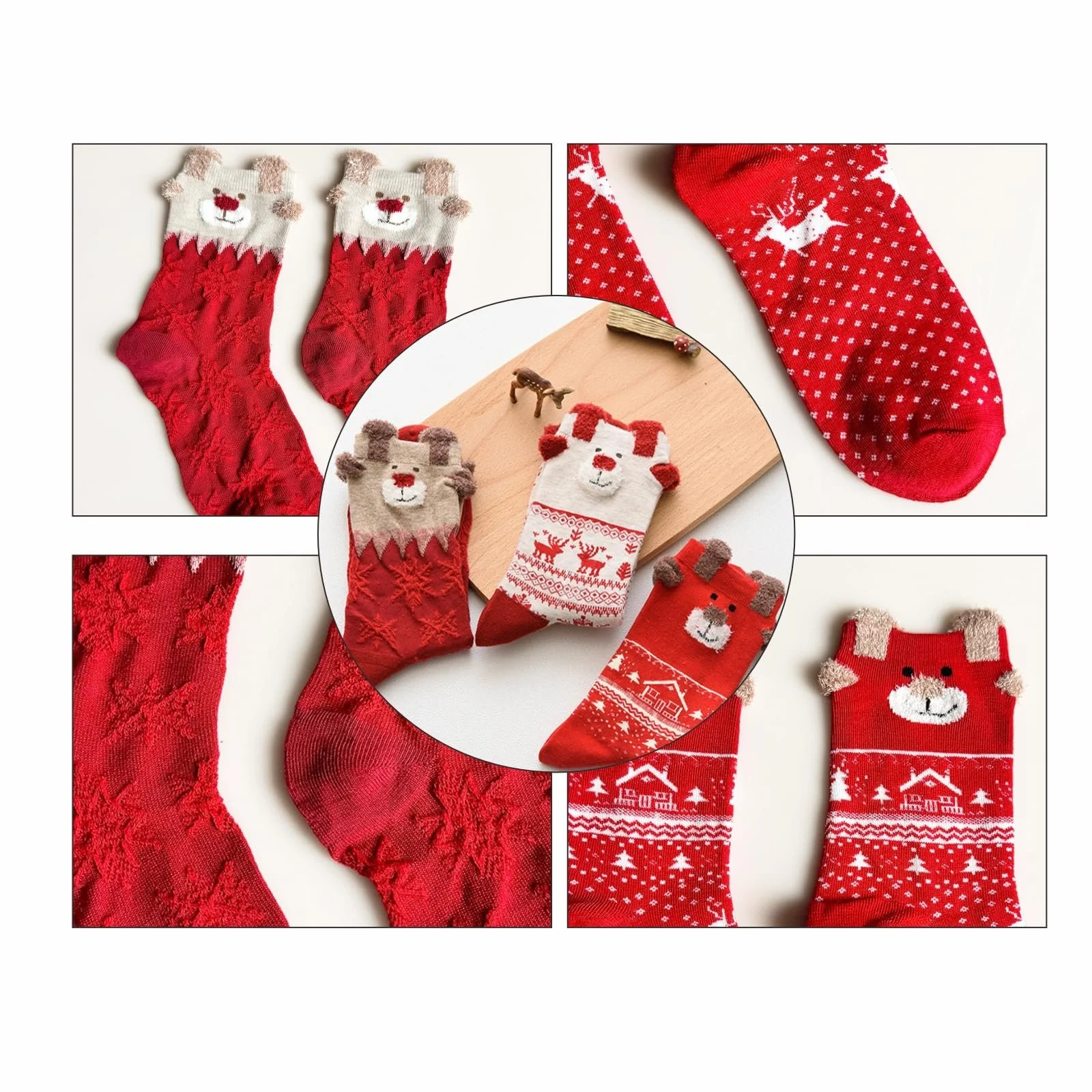 Женские Рождественские носки Nordic Bear, 3 пары, зимние вязаные носки, красно-белые, праздничные, теплые (19.5 x 14.5 см), фото №5 Женские Рождественские носки Nordic Bear, 3 пары, зимние вязаные носки, красно-белые, праздничные, теплые (19.5 x 14.5 см), фото №5
