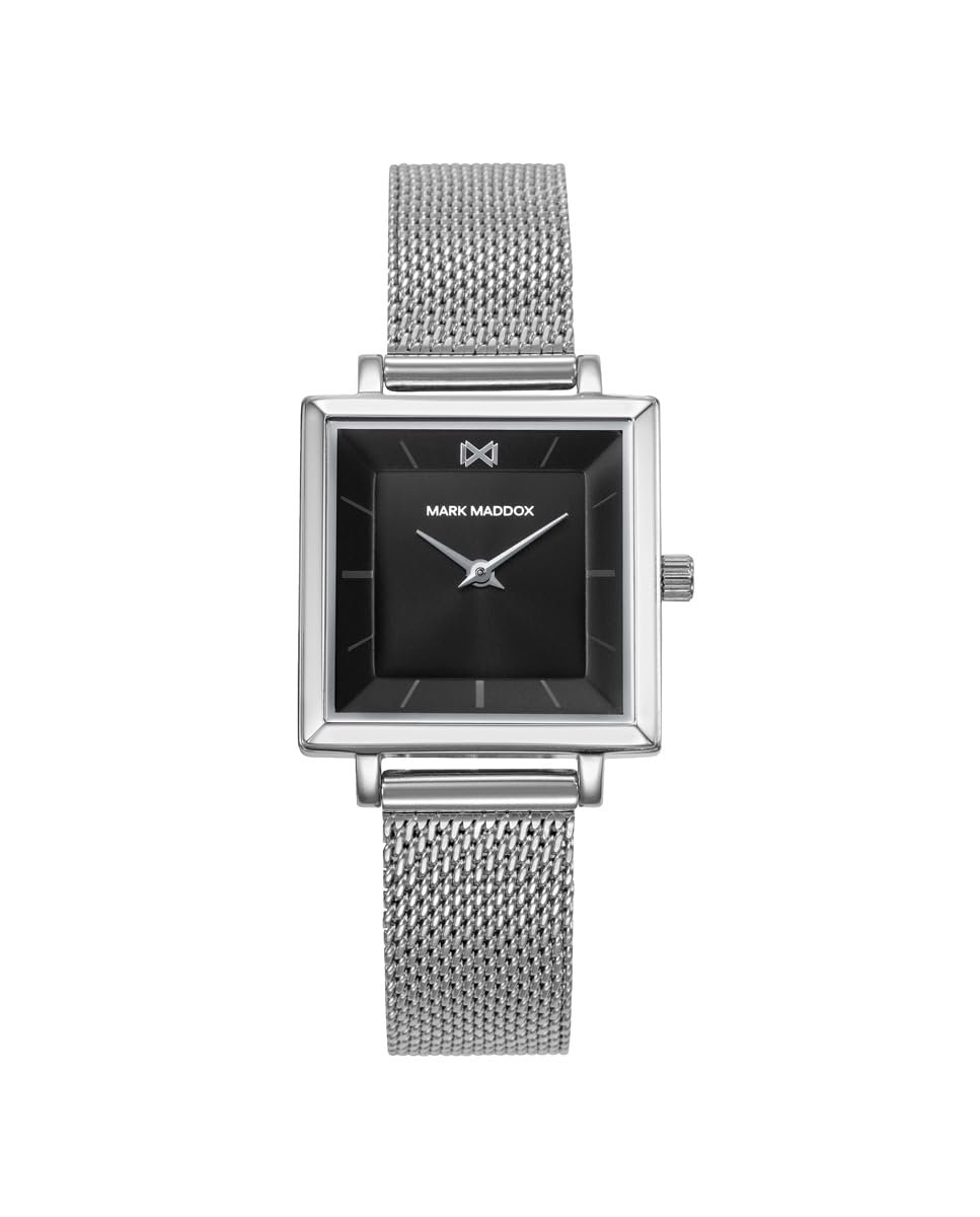 Женские часы Mark Maddox MM1027-57, квадратные, стальной миланский сетчатый браслет, черный циферблат, серебристый, серебристый, фото №1
