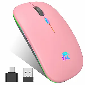 Мышь Беспроводная HZD Перезаряжаемая RGB Bluetooth с USB ресивером 1000-1600 DPI регулируемая Розовая - Фото 1