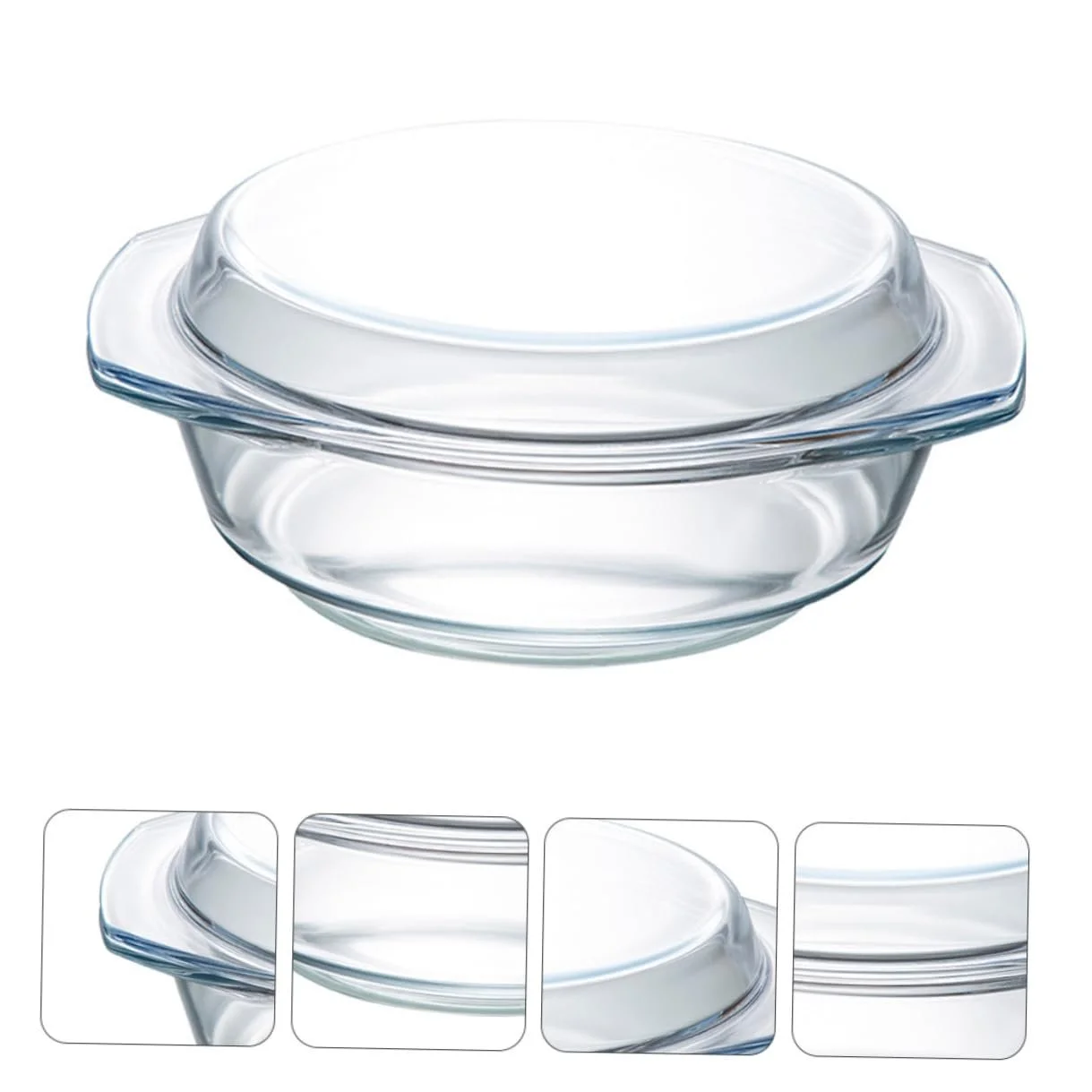 Миска стеклянная термостойкая круглая с крышкой для духовки и микроволновой печи ударопрочная, фото №7