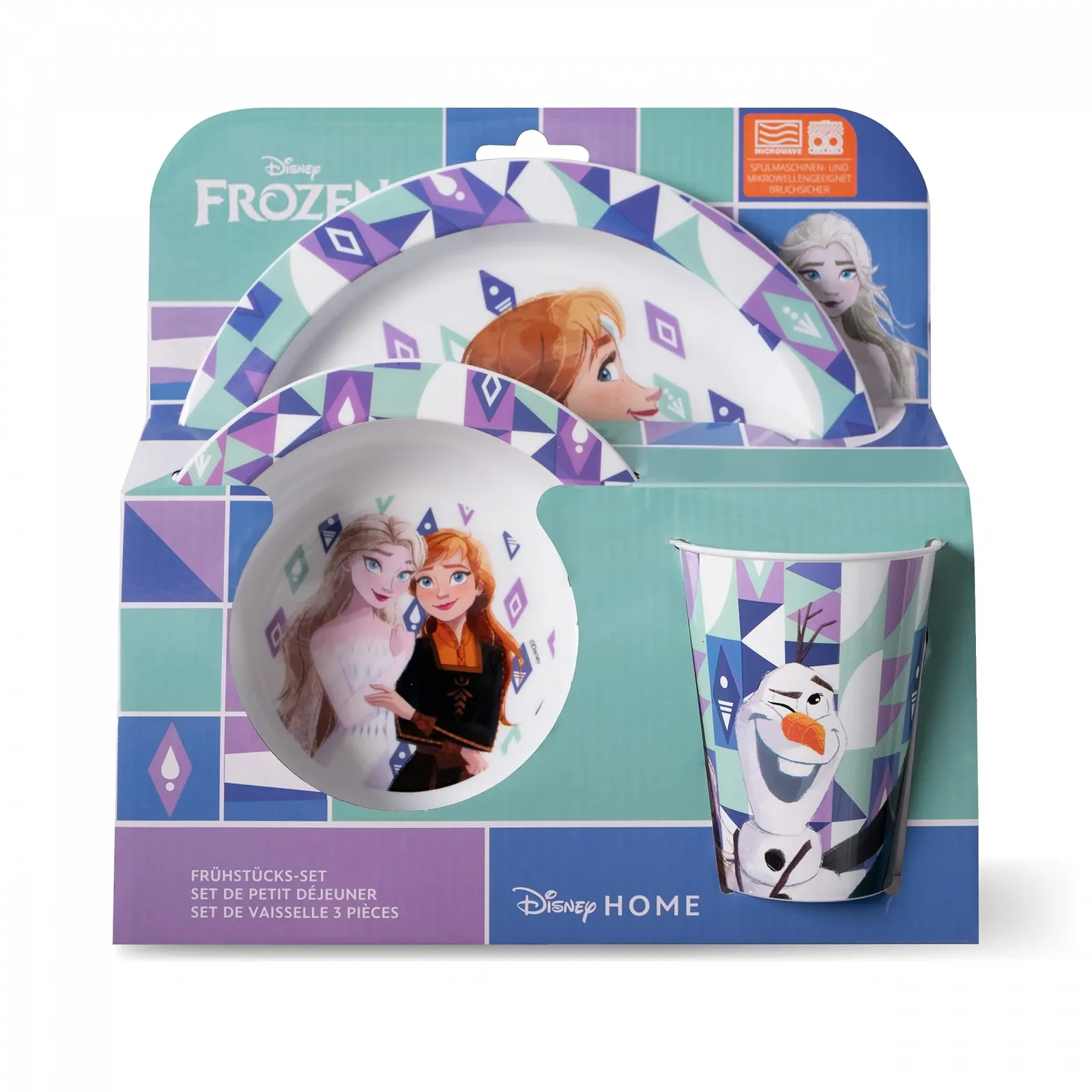Набор для завтрака Frozen 3 предмета PP (полипропилен): тарелка, миска и чашка, в рукаве, фиолетовый, фото №2