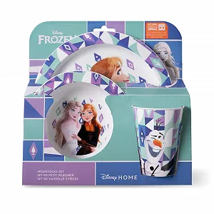 Набор для завтрака Frozen 3 предмета PP (полипропилен): тарелка, миска и чашка, в рукаве, фиолетовый synthetic.ua - Фото 1
