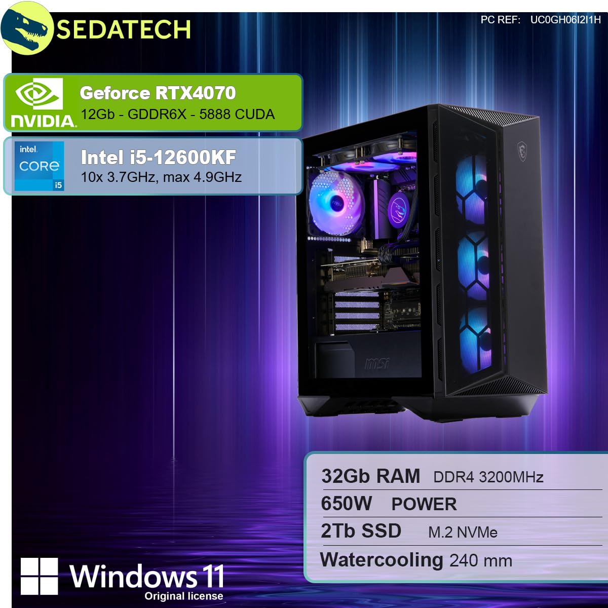 ПК Sedatech Advanced Gaming Water Cooling Intel i5-12600KF RTX4070 32GB RAM 2TB SSD M.2 Windows 11, фото №2