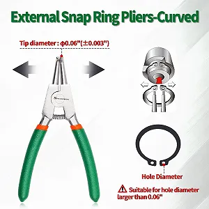 Плоскогубцы для снятия внешних стопорных колец SPEEDWOX 5" Диаметр наконечника 0,06" Прецизионные стопорные кольца с изогнутыми губками для снятия колец synthetic.ua - Фото 1