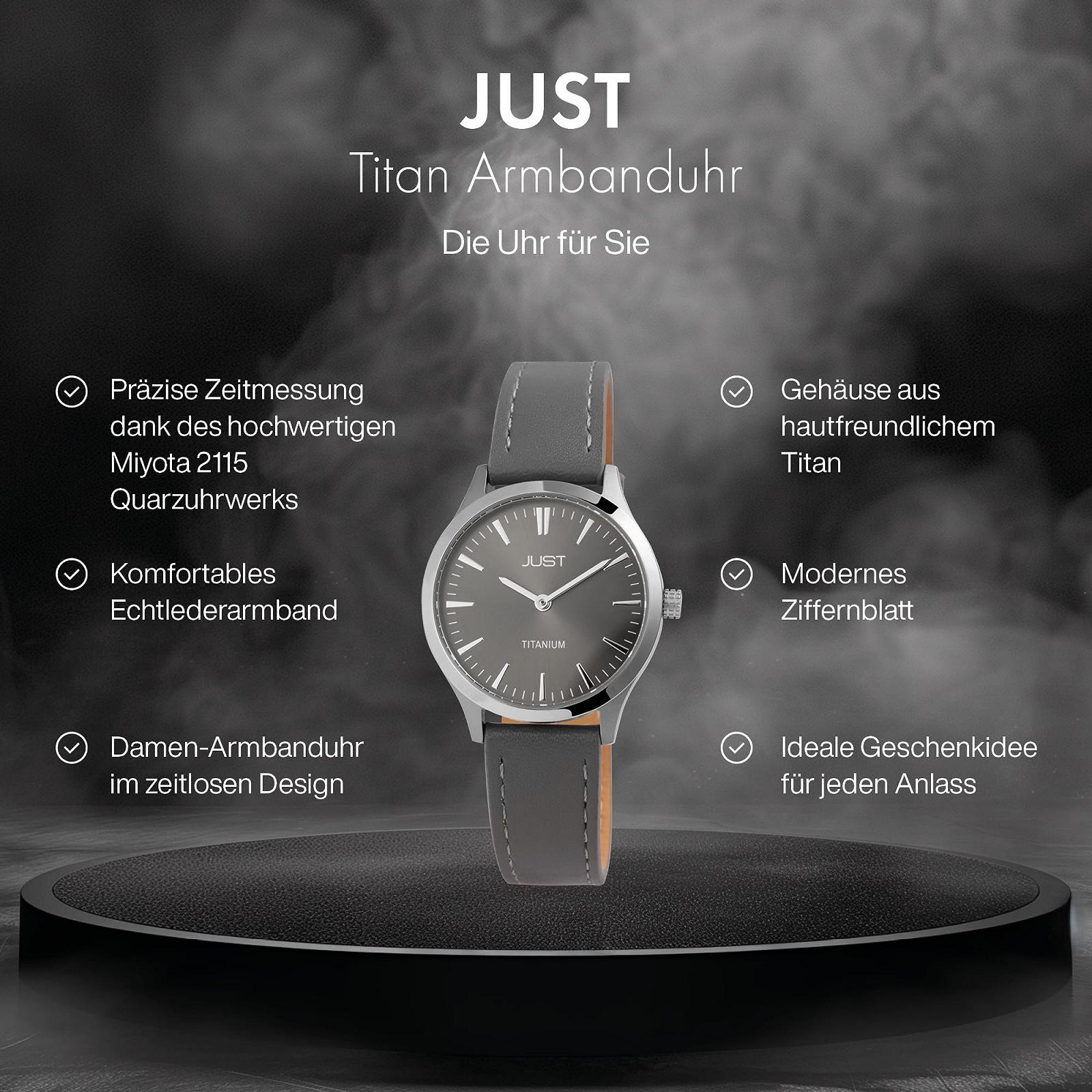 Женские часы Just JU10188, кожаный ремешок, титановый корпус, диаметр 33 мм, титановая застежка, аналоговый, кварцевый, фото №2 Женские часы Just JU10188, кожаный ремешок, титановый корпус, диаметр 33 мм, титановая застежка, аналоговый, кварцевый, фото №2