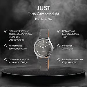 Женские часы Just JU10188, кожаный ремешок, титановый корпус, диаметр 33 мм, титановая застежка, аналоговый, кварцевый synthetic.ua - Фото 1