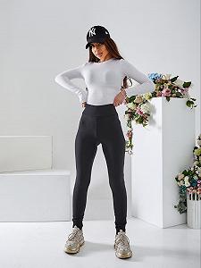 Женские лосины трикотажные в рубчик OB67/68 размер 46 цвет черный - Фото 1