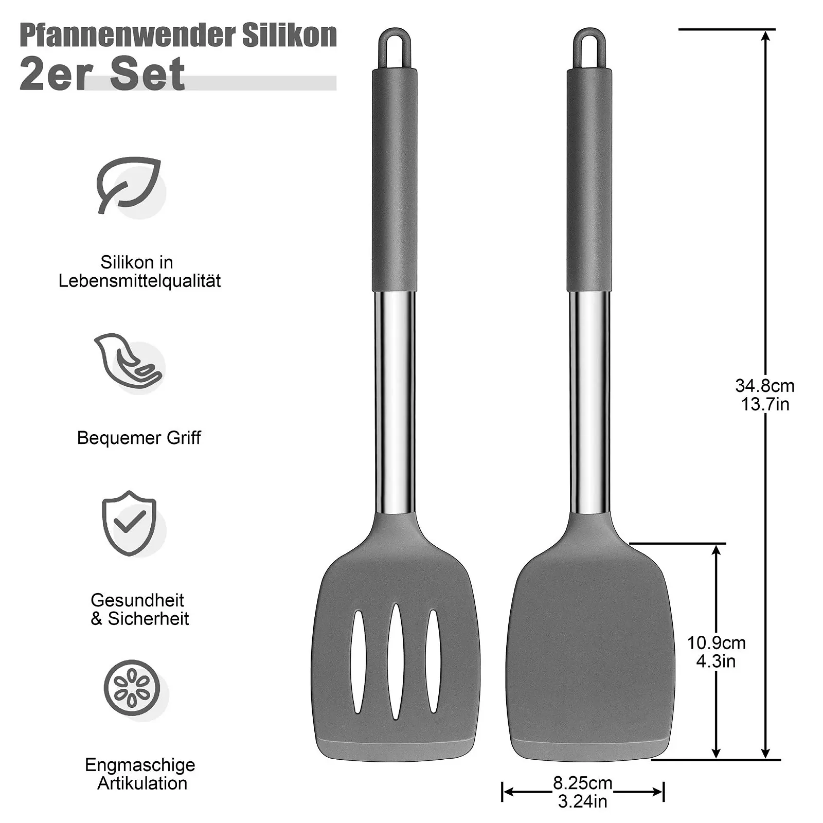 Набор лопаток Joyfair 2-Piece Silicone Stainless Steel Handle Grey, фото №2