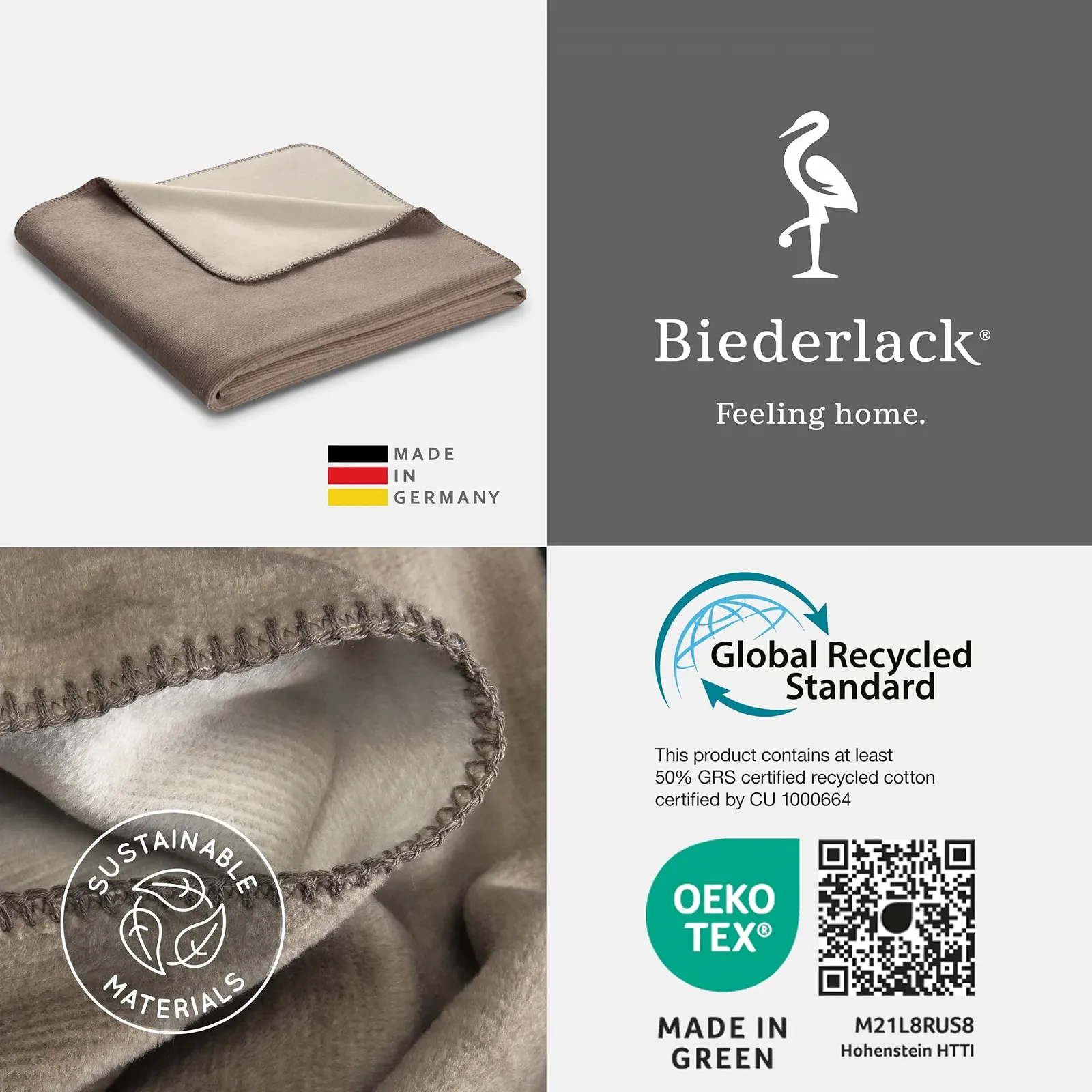 Покрывало Biederlack Velvety soft двойной вид Сделано в Германии Oeko-Tex сертифицировано двухстороннее хлопок и Dralon® 150 x 200 см, фото №8