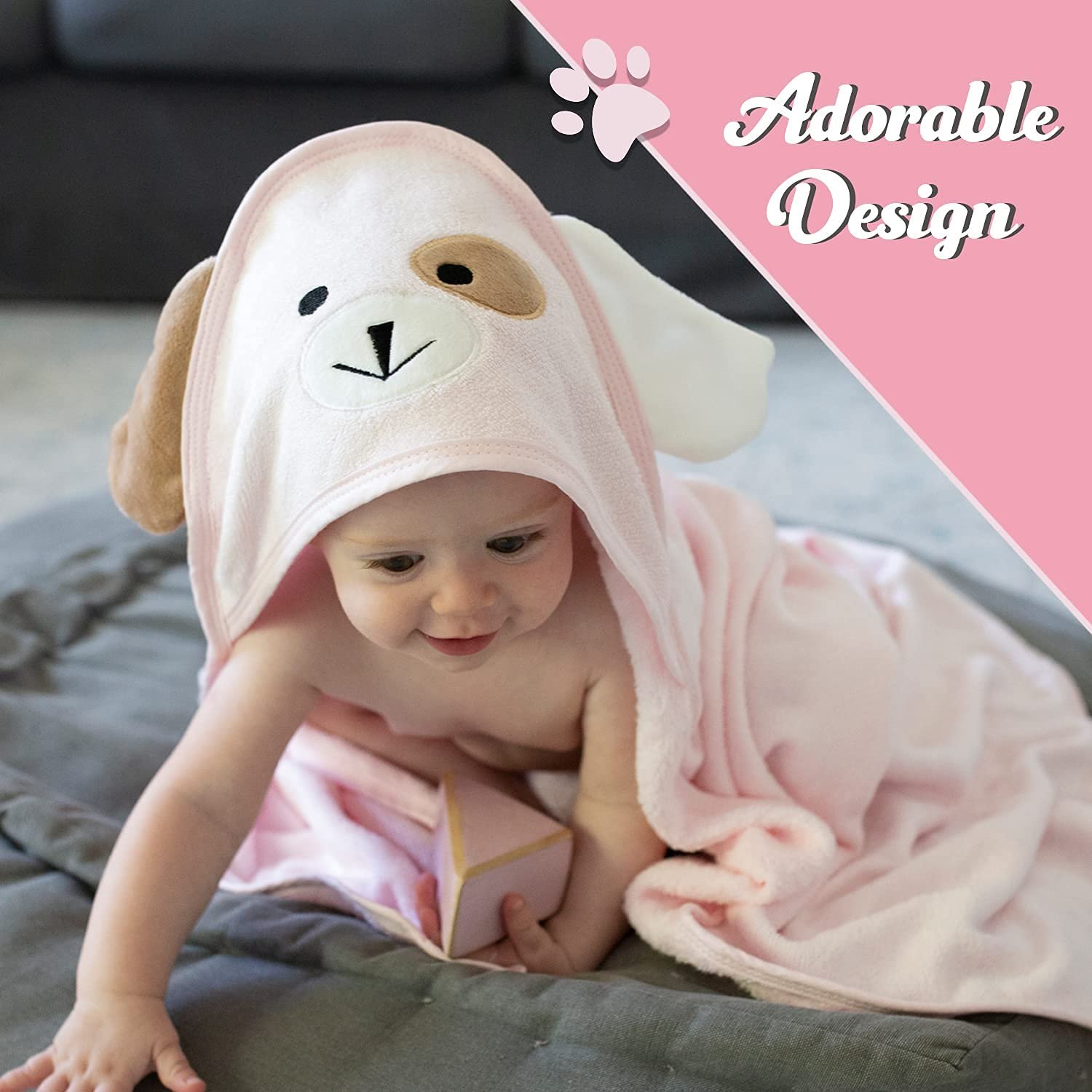 Рушник с капюшоном Premium Baby, 100% органический бамбук, 89 x 89 см, розовый, фото №6