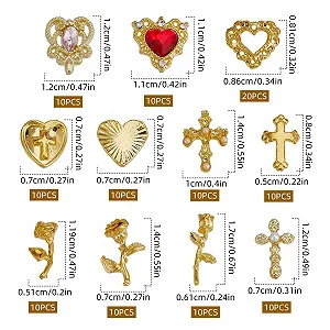 Украшения для ногтей NICENEEDED 120 шт, золотые крестики, розы, сердца, 3D украшения для ногтей synthetic.ua - Фото 1