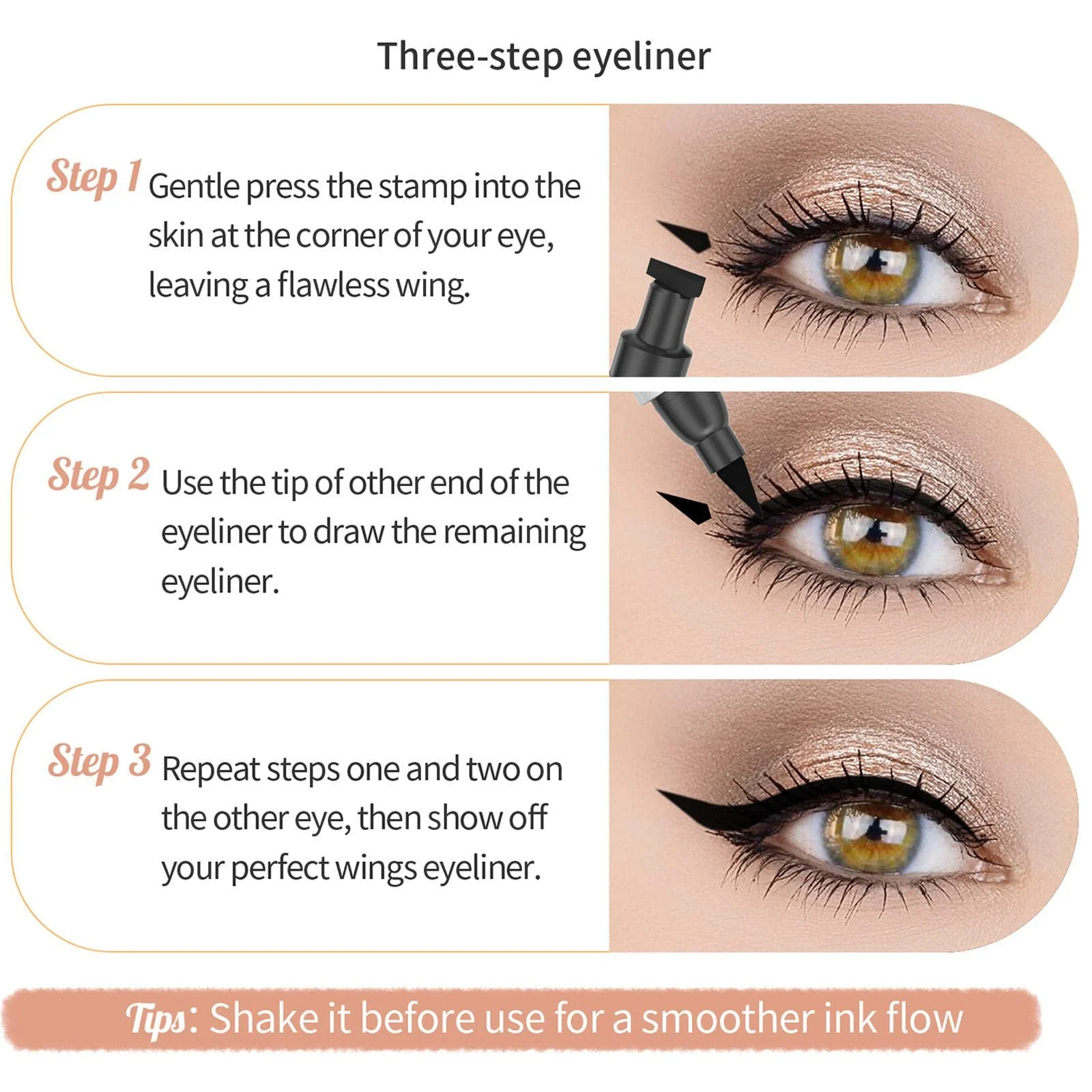 Подводка для глаз с двумя наконечниками, жидкая, стойкая, водостойкая, не размазывается, для идеального макияжа "кошачий глаз" для всех форм глаз, фото №2