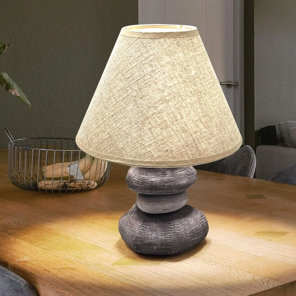 Настільна лампа etc-shop керамічна основа під камінь текстильний абажур E14 25 x 33.5 см Сіро-коричнева, фото №7