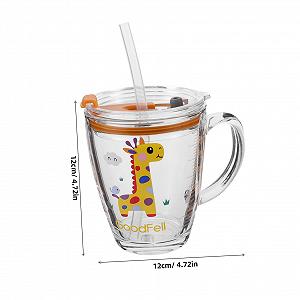 Дитяча склянка Luxshiny з ручкою для молока та соку з кришкою та соломинкою, мультяшний дизайн, термостійка synthetic.ua - Фото 1