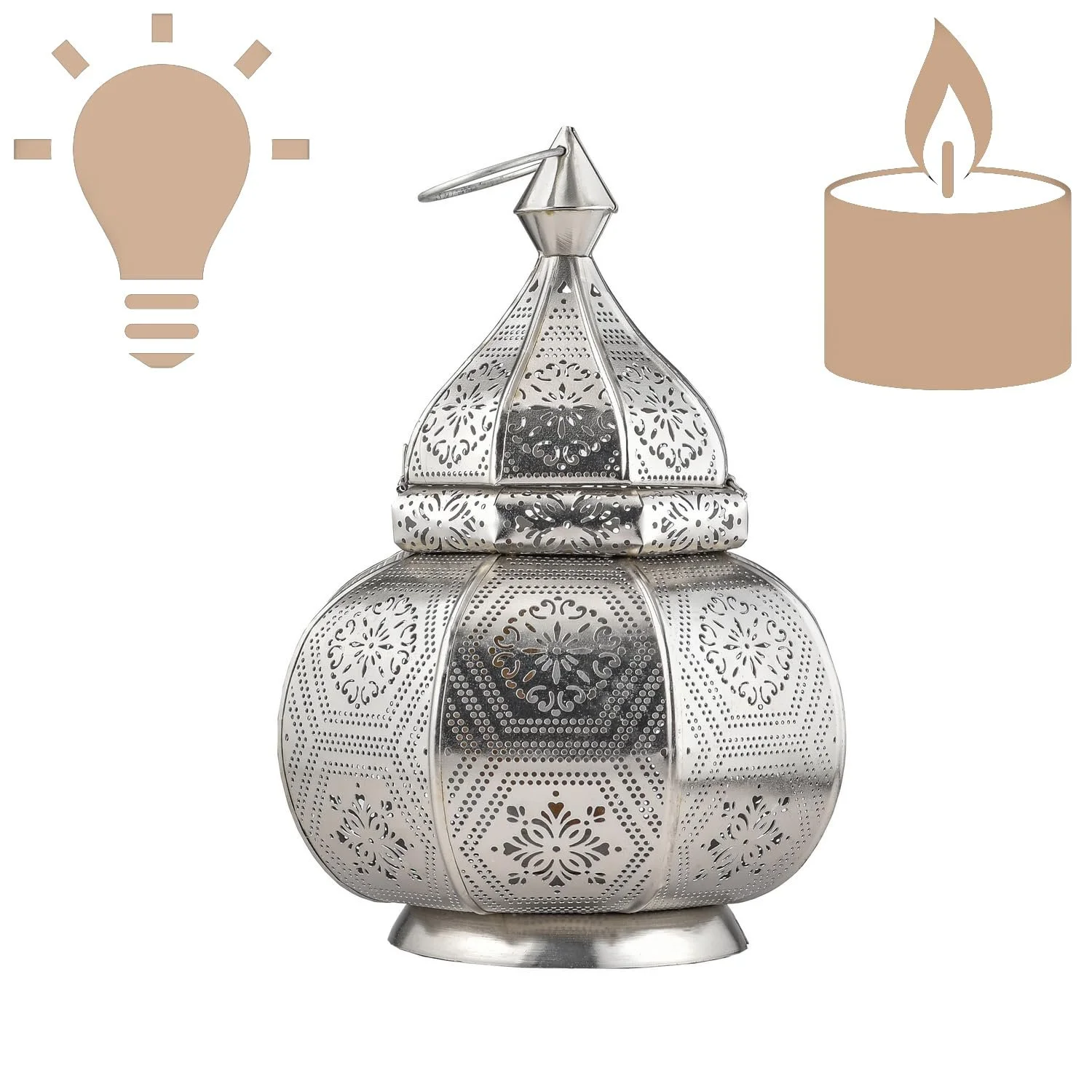 Набір з 2 ламп-ліхтарів Marrakech Mahana метал 30 см східний декор Срібляста, фото №4