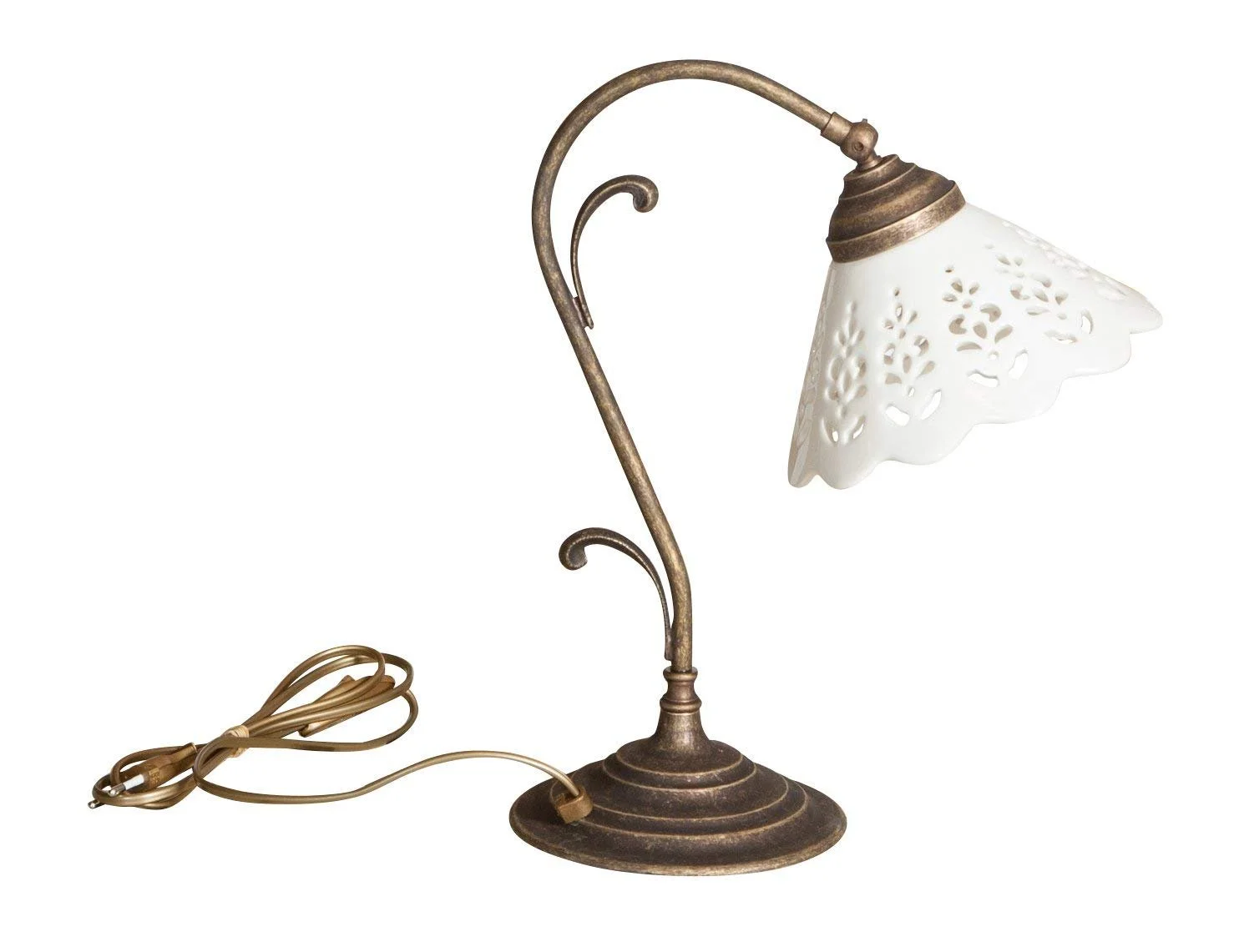 Настільна лампа вороненька латунь перфорована кераміка білий, фото №1