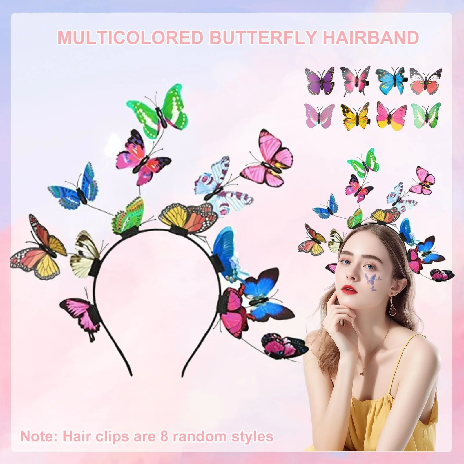 Обруч для волосся-федора з метеликами, фото №4