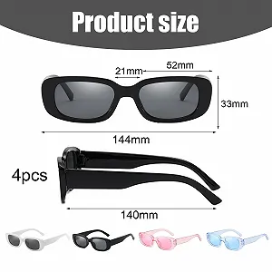 Сонцезахисні окуляри прямокутні вінтажні DHWEKU набір 4 шт, різнокольорові synthetic.ua - Фото 1