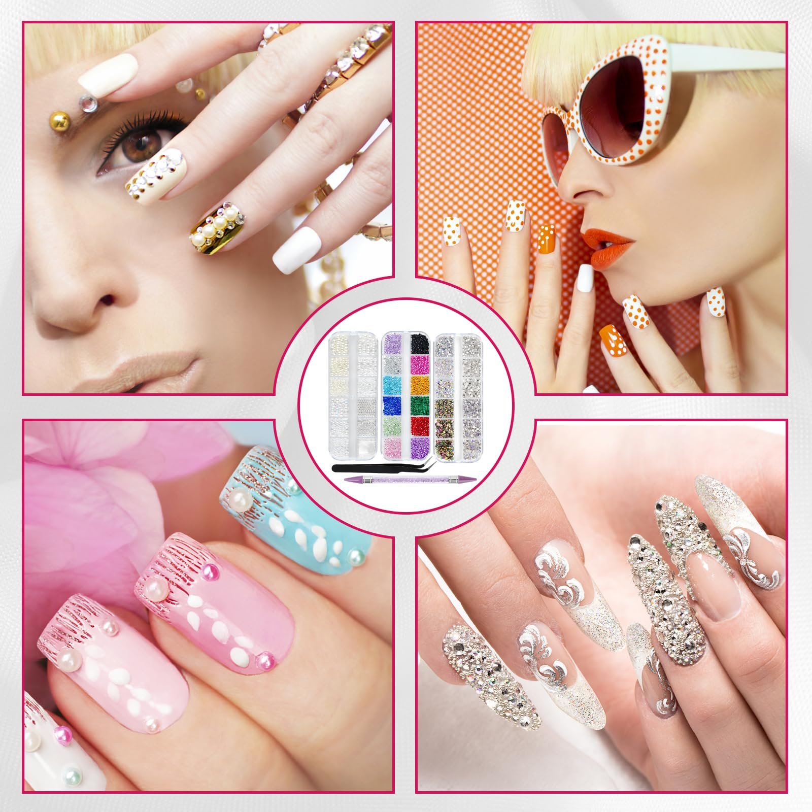 Украшения для ногтей, набор из 5 предметов со стразами и бусинами для дизайна ногтей, DIY поделок и модных аксессуаров, включает 2 коробки разных размеров и цветов, фото №7