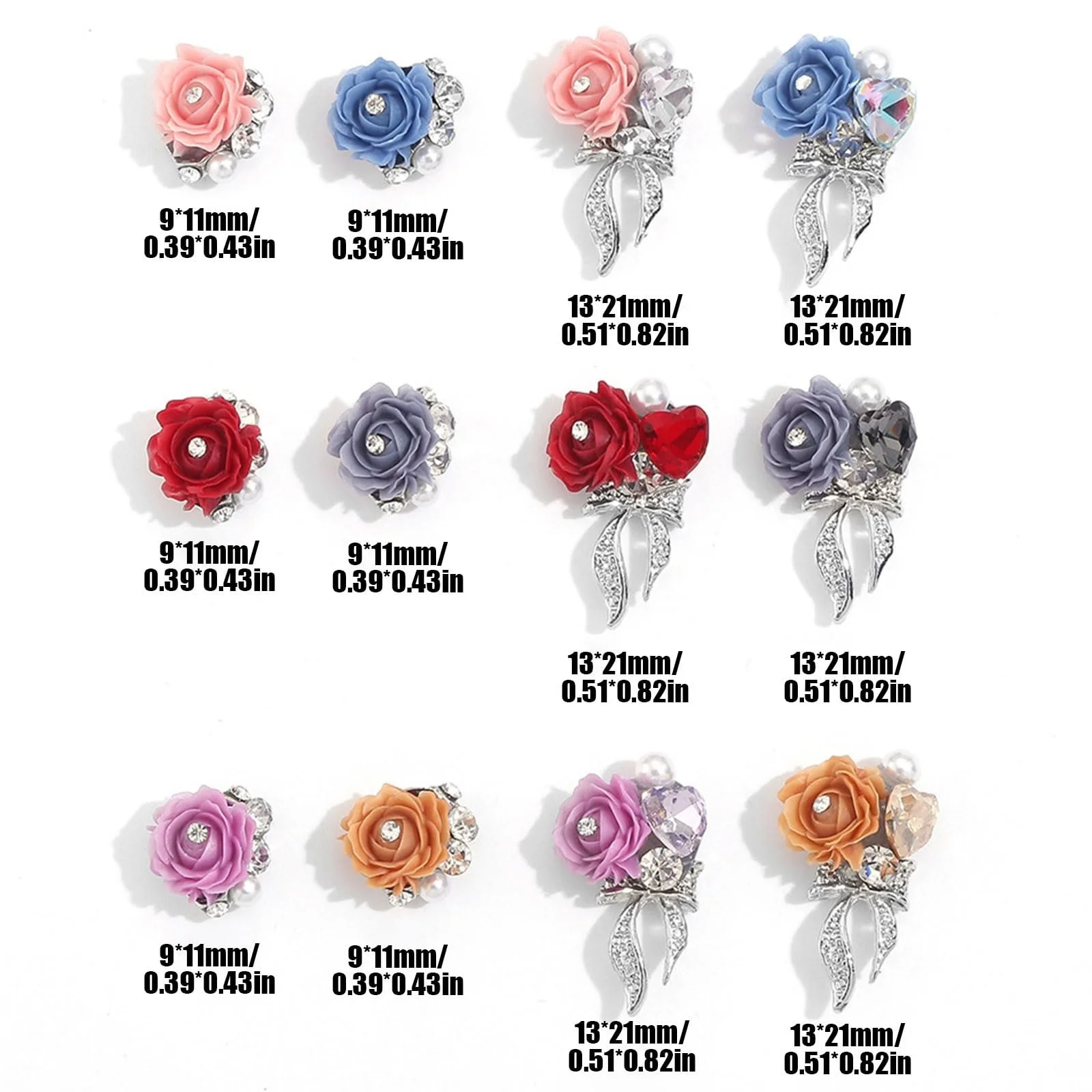 Украшения для ногтей Цветок, Набор из 24 3D Серебряных Бантиков из Сплава, Стразы для Ногтей, Подвески для Ногтей DIY Аксессуары для Ногтей Женские Украшения для Ногтей, фото №2