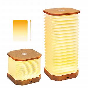 Настільна лампа Акордеон Переносна Регульована висота USB Димер Горіхове дерево - Фото 1