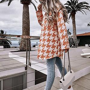 Пальто Зимове Жіноче Вільне Модне В кольорову гусячу лапку, довгий рукав, вовняний лацкан, на ґудзиках synthetic.ua - Фото 1