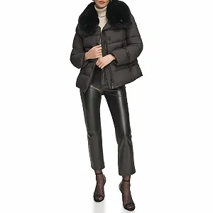 Пальто DKNY Пуховик на пуговицах с воротником из искусственного меха - Фото 1