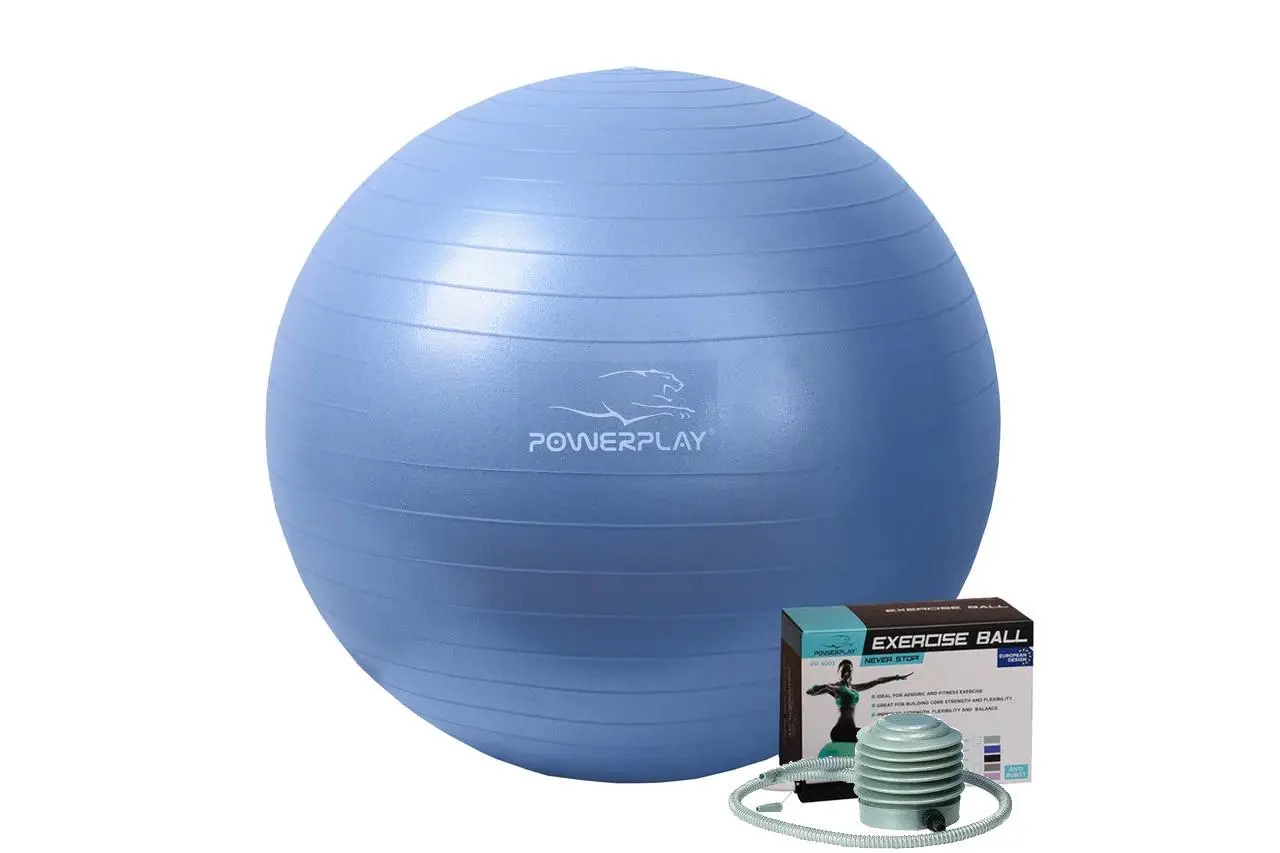 М'яч для фітнесу PowerPlay 4001 65см Синій насос, фото №1