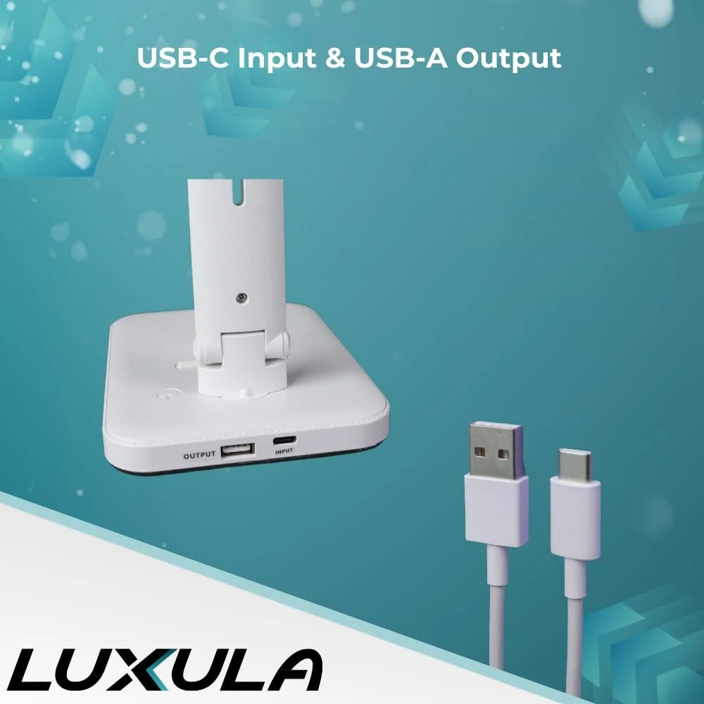 Настільна лампа LUXULA LED димер CCT USB зарядка без штекера біла, фото №4