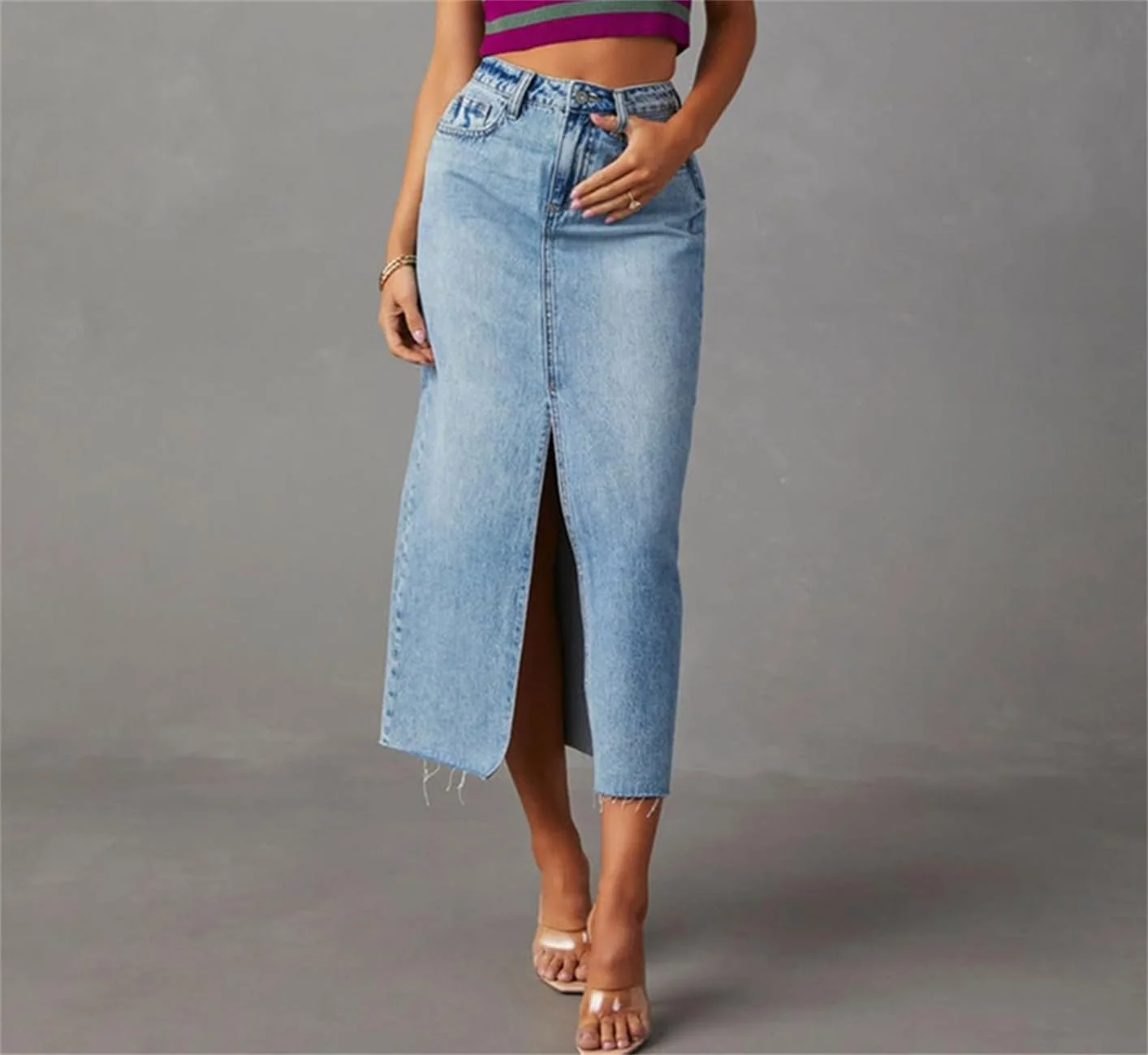 Спідниця A-силуету Agiyenna Денім з ґудзиками, боковим розрізом, високою талією, фото №3 Спідниця A-силуету Agiyenna Денім з ґудзиками, боковим розрізом, високою талією, фото №3