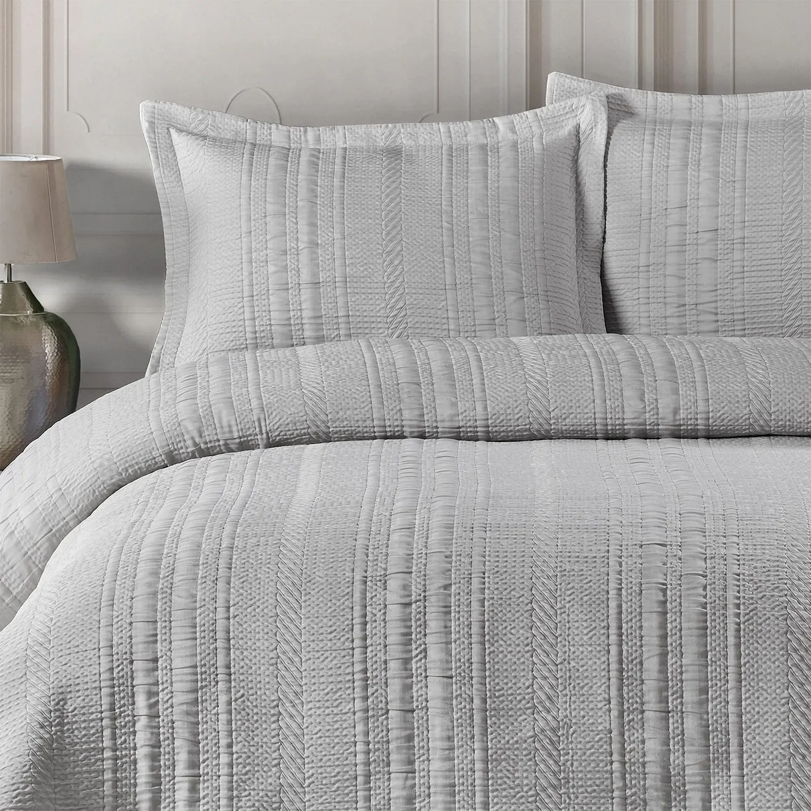 Покривало Elart 220 x 240 см та 2 наволочки 50 x 70 см, жакардове плетіння, м'яке, сіре, фото №7