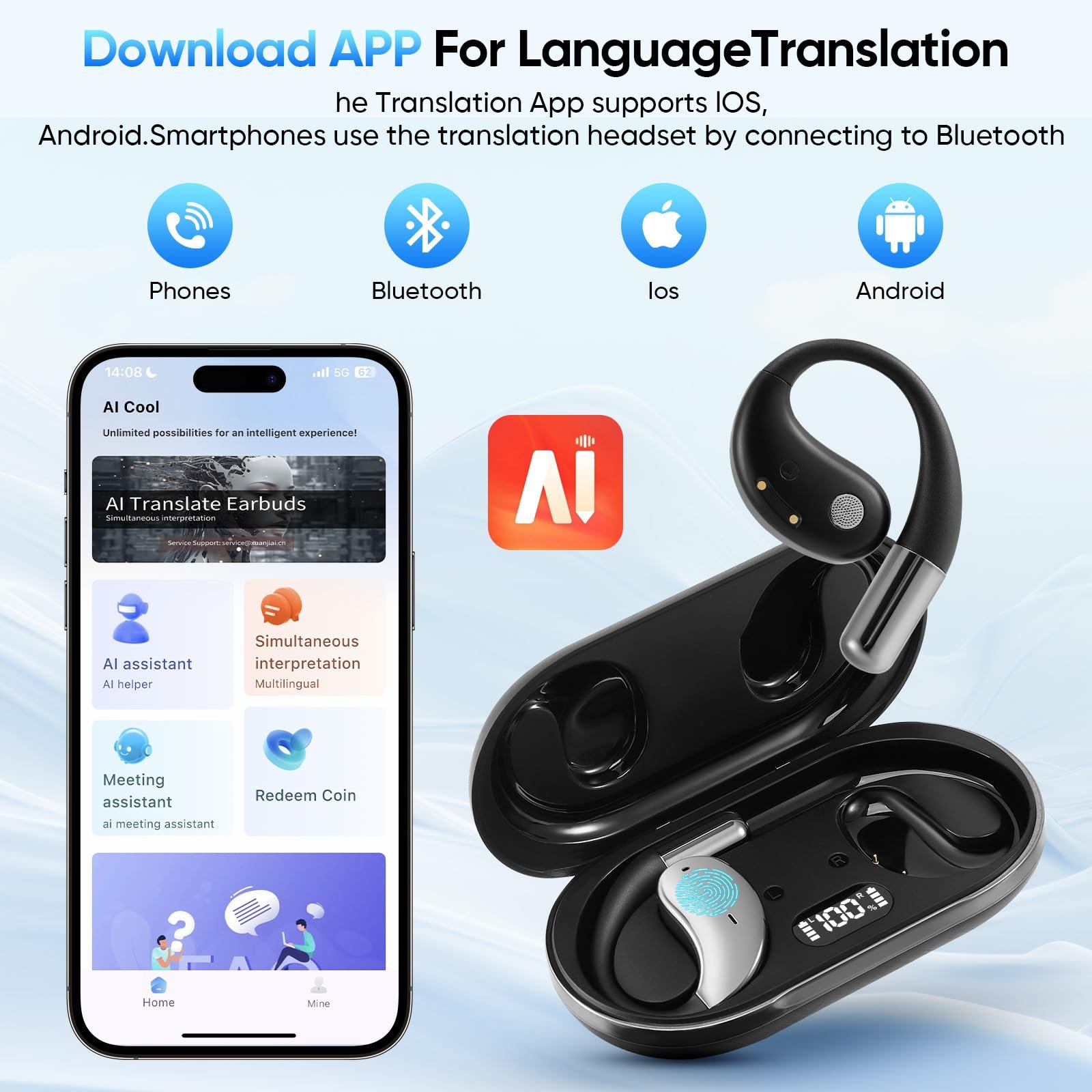 Наушники-переводчики AI 3-в-1, 150 языков AI, фото №3 Наушники-переводчики AI 3-в-1, 150 языков AI, фото №3