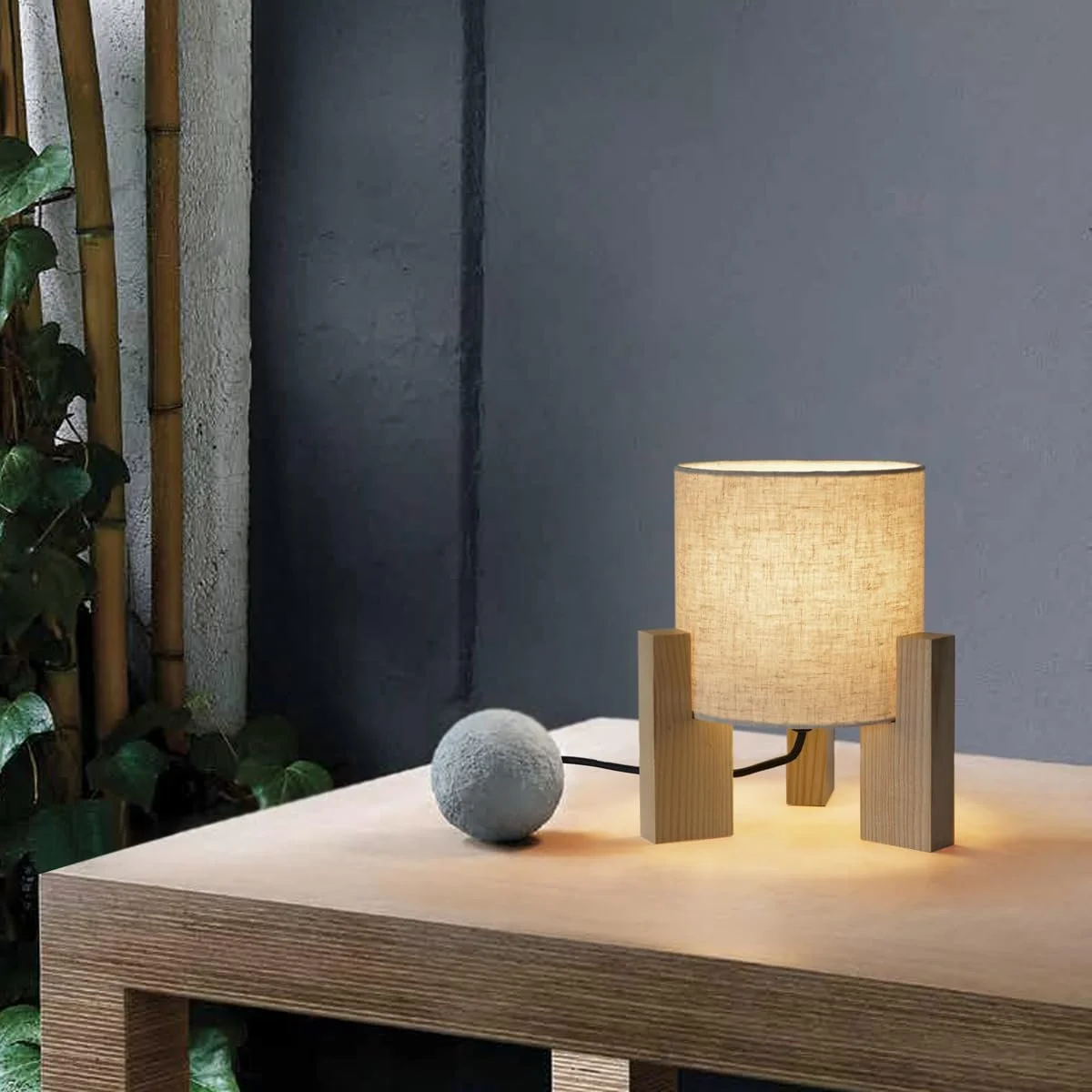 Настільна лампа Дерев'яна E27 Тканинний абажур 18 x 18 x 26 см Біла, фото №4