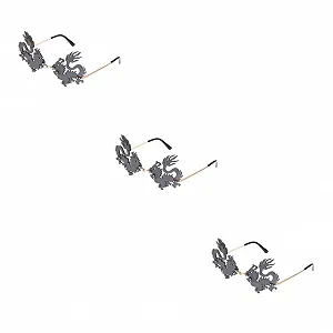 Солнцезащитные очки PACKOVE Без оправы, Модные, Набор из 3 пар, Узор дракона - Фото 1