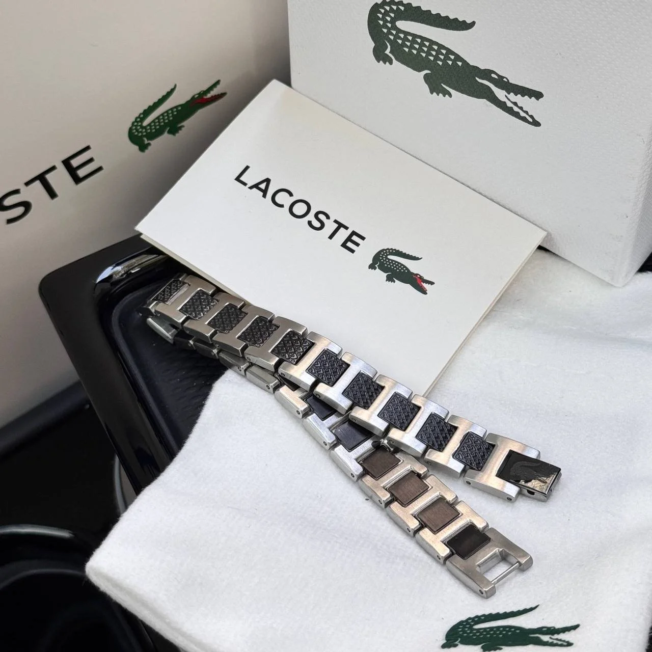 Браслет мужской черный из нержавеющей стали на руку Lacoste, фото №4