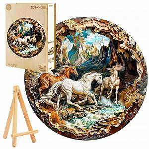 Дерев'яний пазл Wild Horses in Galloping 3D-ефект 300 деталей з міні-мольбертом та коробкою - Фото 1