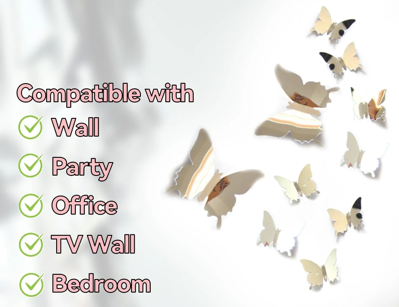 Наклейки на стіну Метелики Набір 36 шт. Дзеркальні Сріблясті, фото №7 Наклейки на стіну Метелики Набір 36 шт. Дзеркальні Сріблясті, фото №7