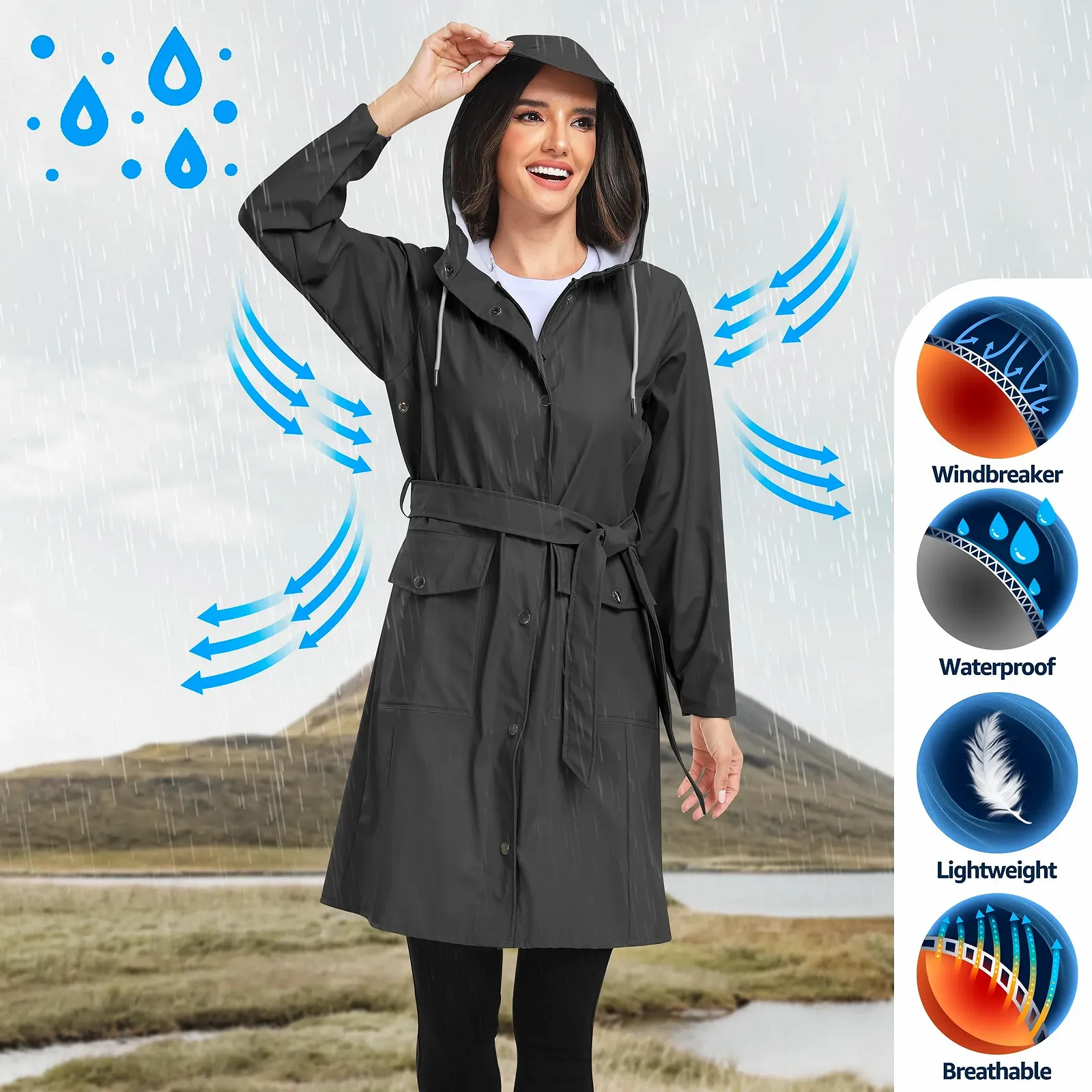 Женская куртка UNIQUEBELLA Водонепроницаемая С капюшоном, фото №3 Женская куртка UNIQUEBELLA Водонепроницаемая С капюшоном, фото №3