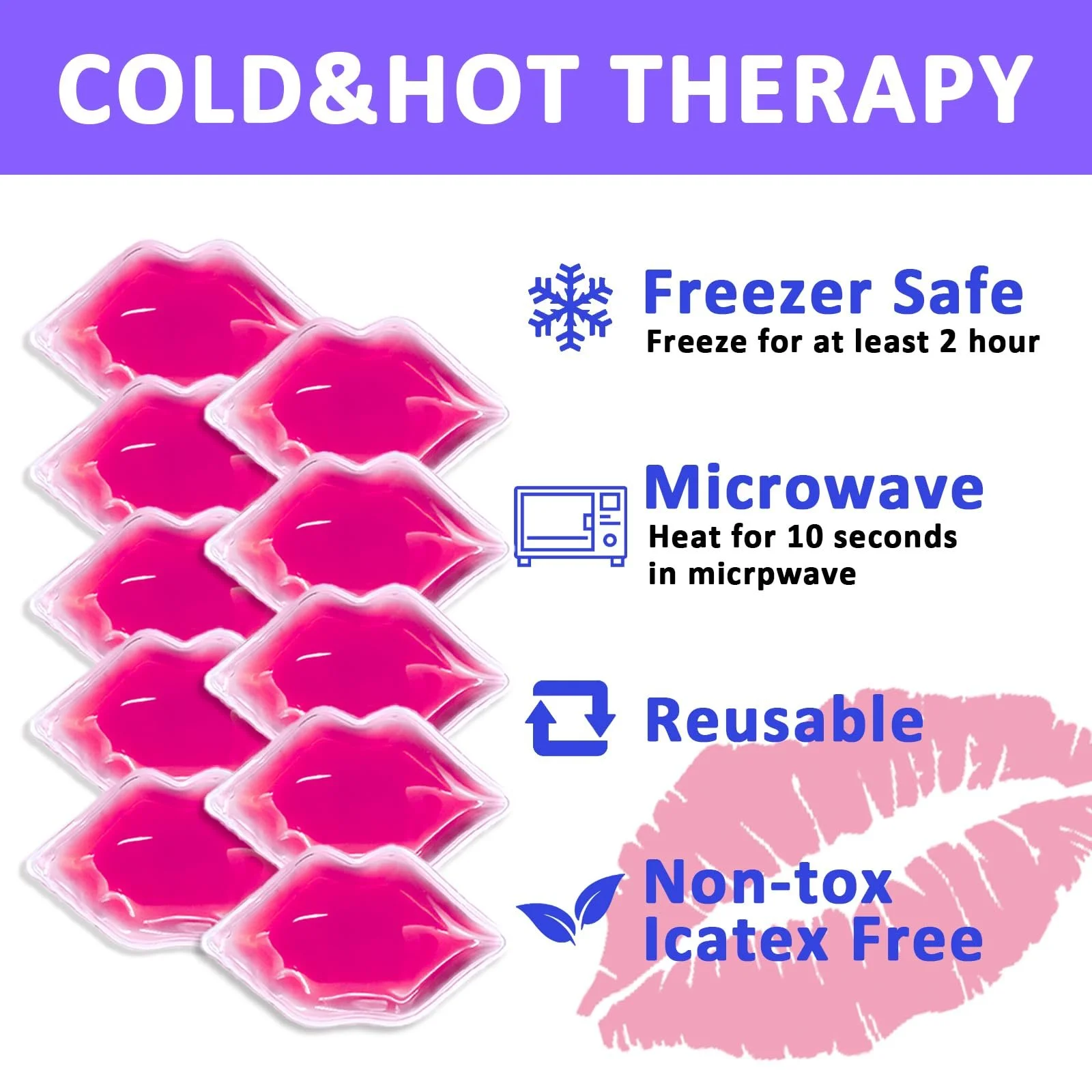 Гелевий пакет для губ Lip Ice Pack міні для гарячих та холодних компресів 10 шт., фото №3