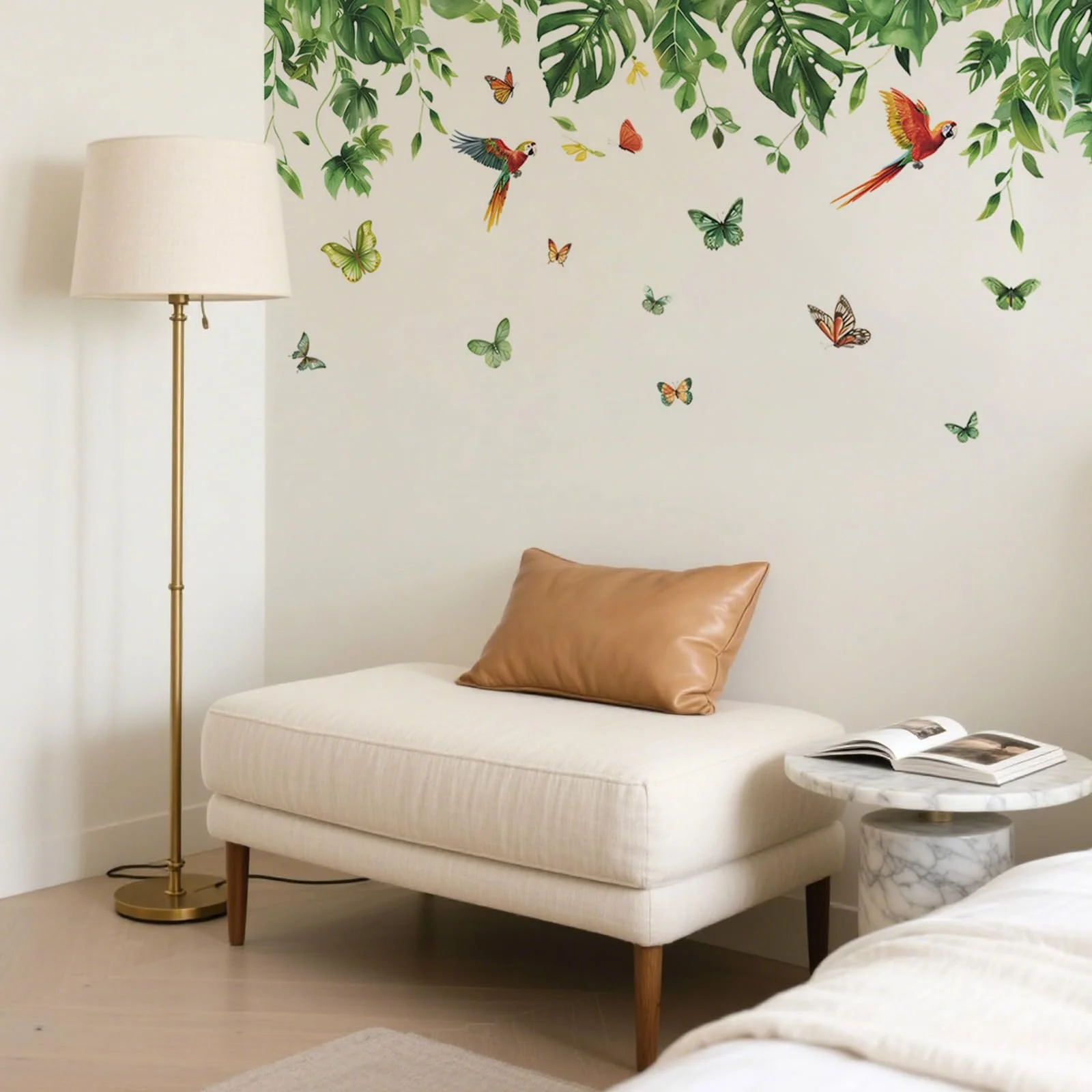 Наклейка на стіну Тропічне листя Рослини Птахи Метелики, фото №6 Наклейка на стіну Тропічне листя Рослини Птахи Метелики, фото №6